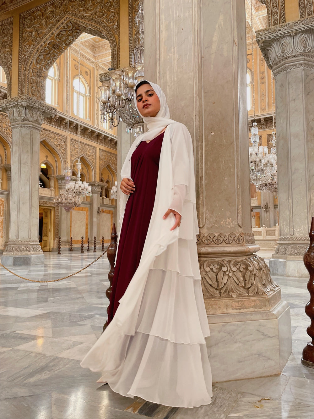 Dahlia Layer Abaya — Angel White
