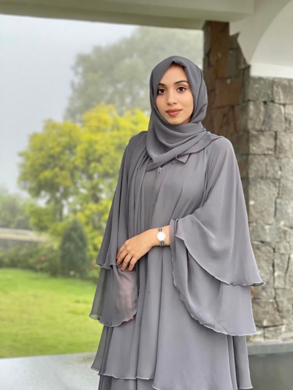 Dahlia Layer Abaya — Stone Grey