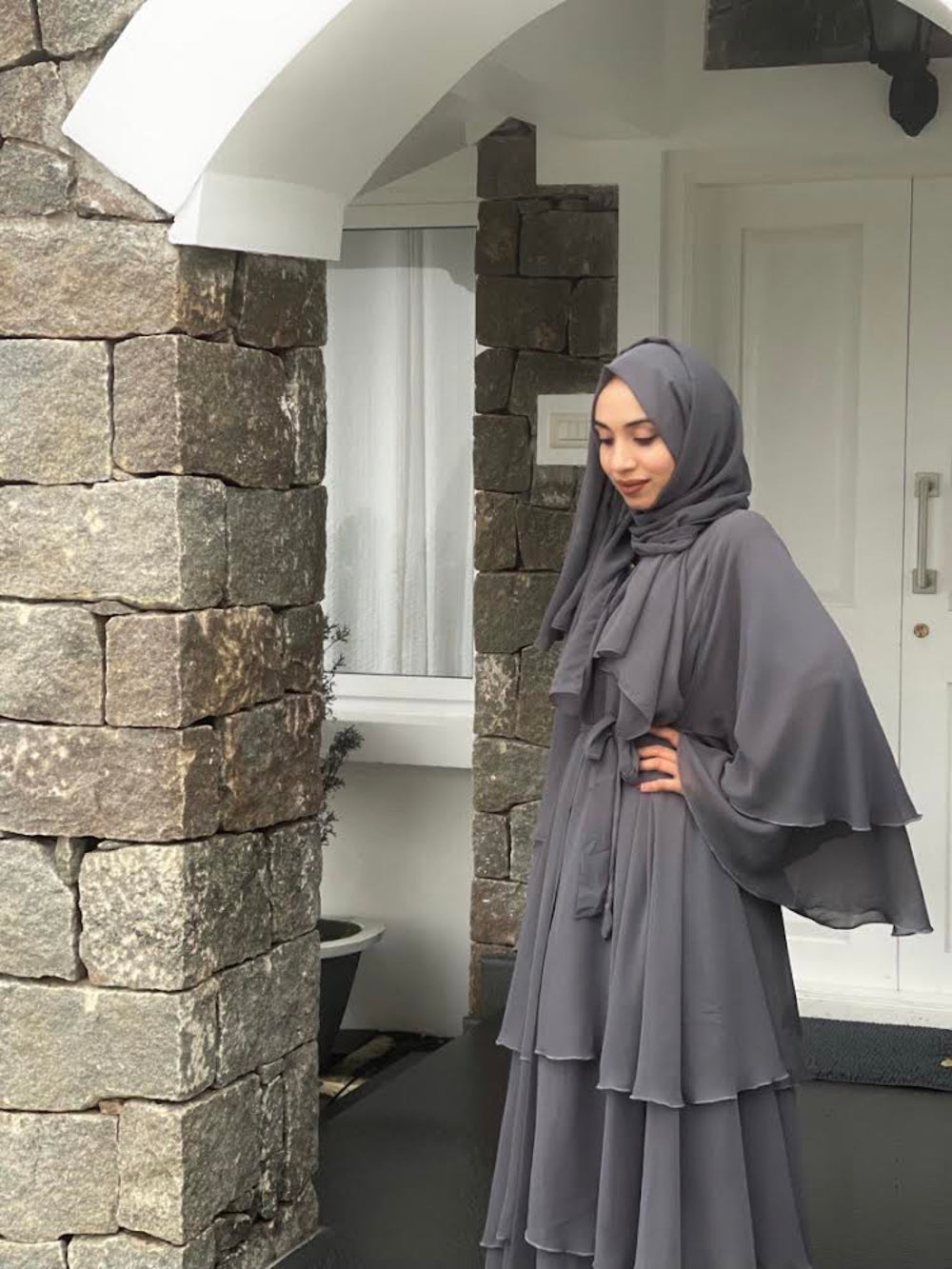 Dahlia Layer Abaya — Stone Grey