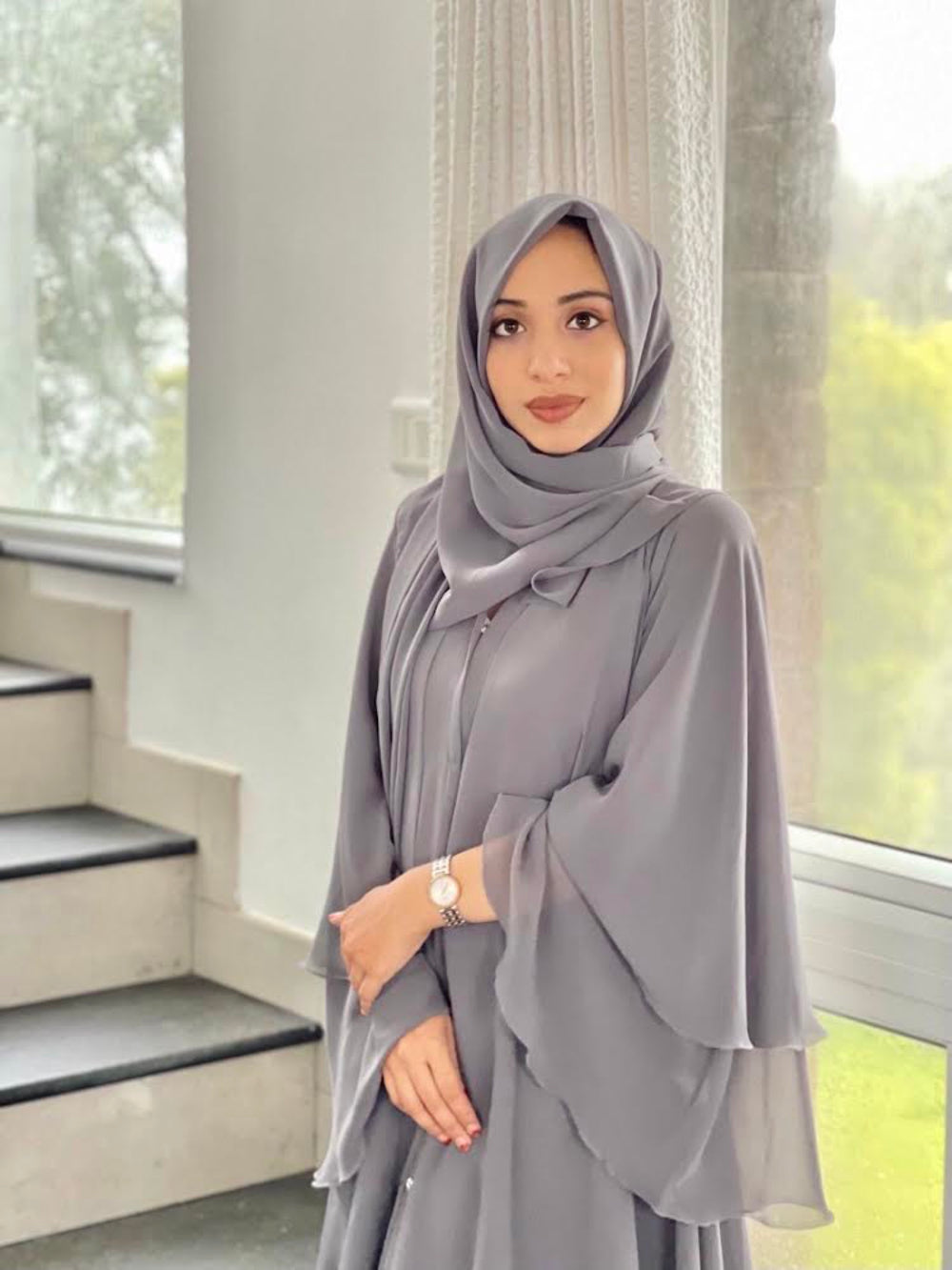 Dahlia Layer Abaya — Stone Grey