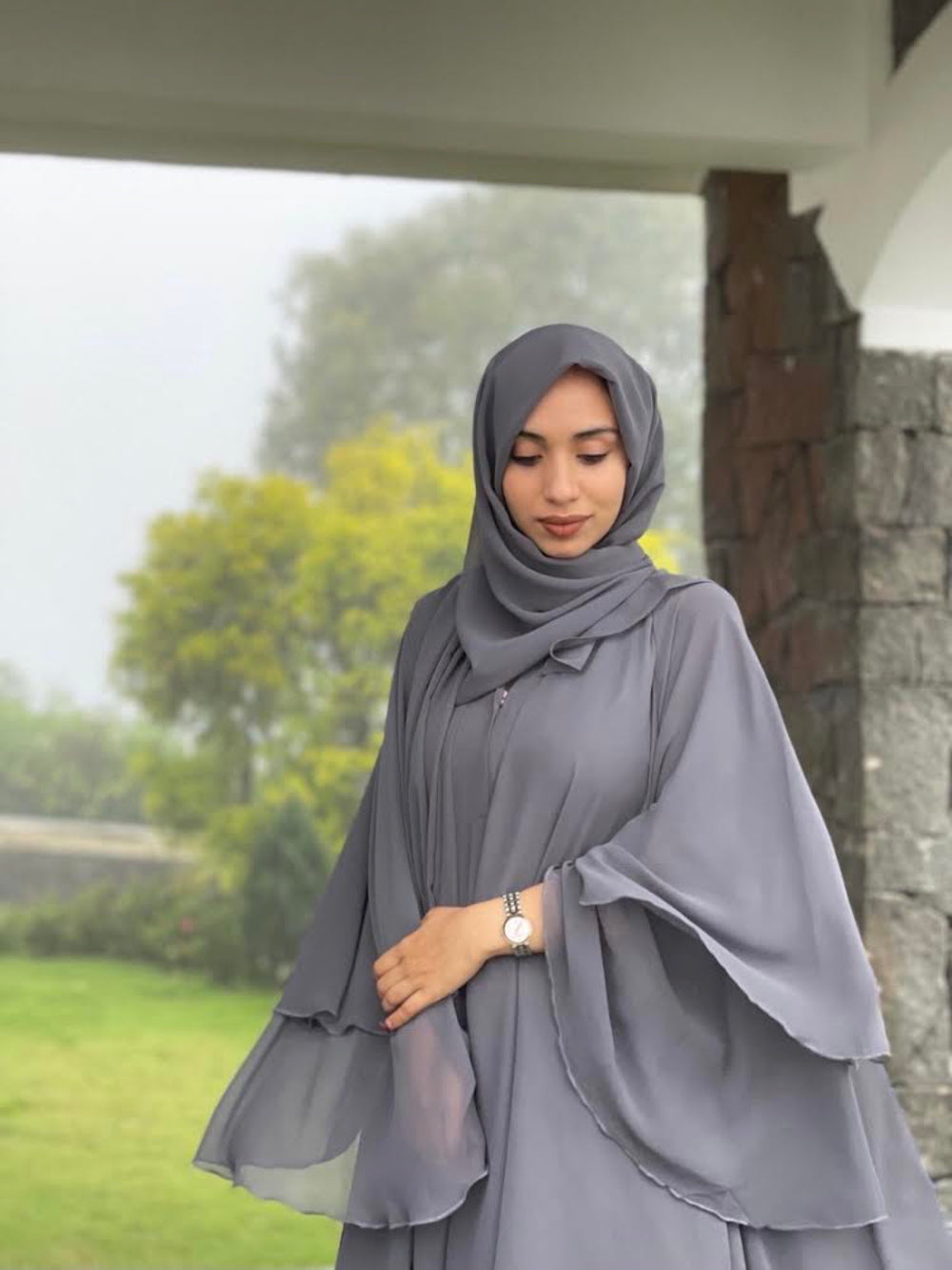 Dahlia Layer Abaya — Stone Grey
