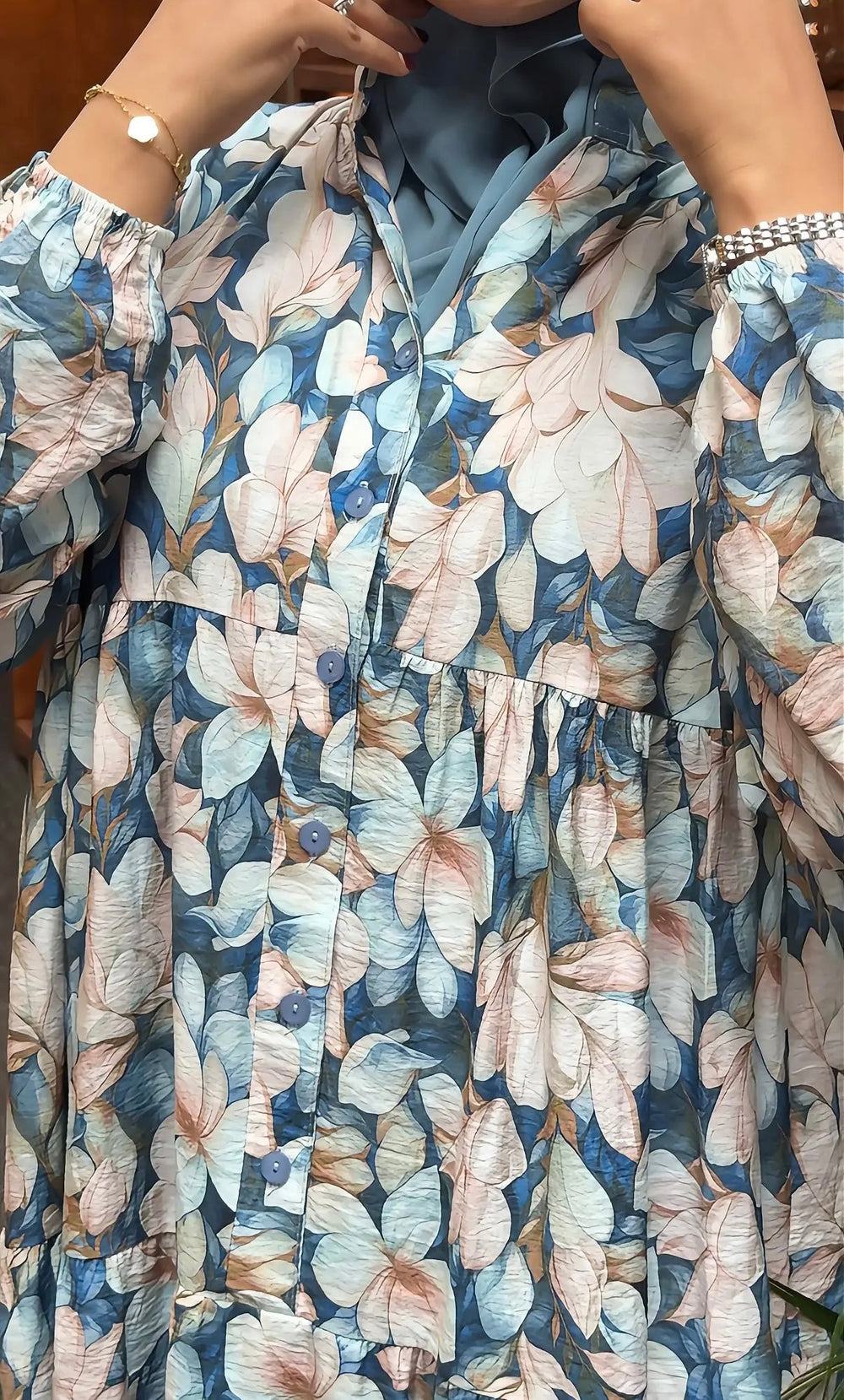 Floral Printed Gown — Blue