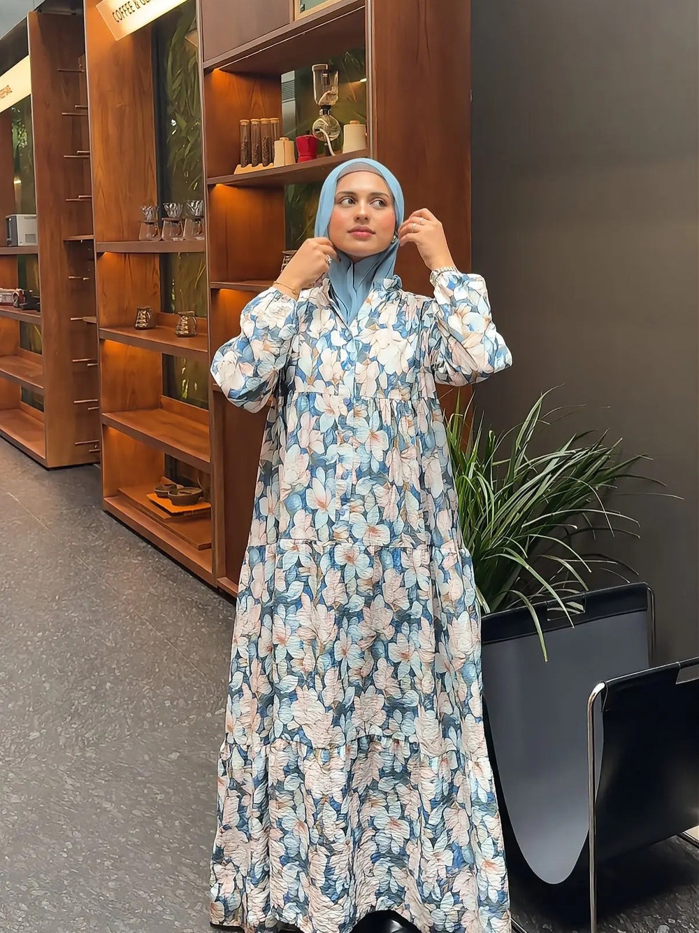 Floral Printed Gown — Blue