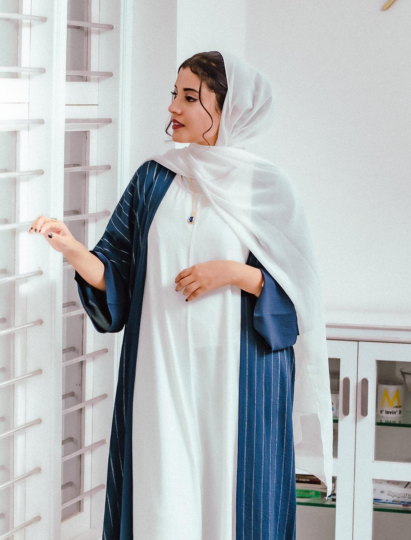 Silver Lines Abaya Set