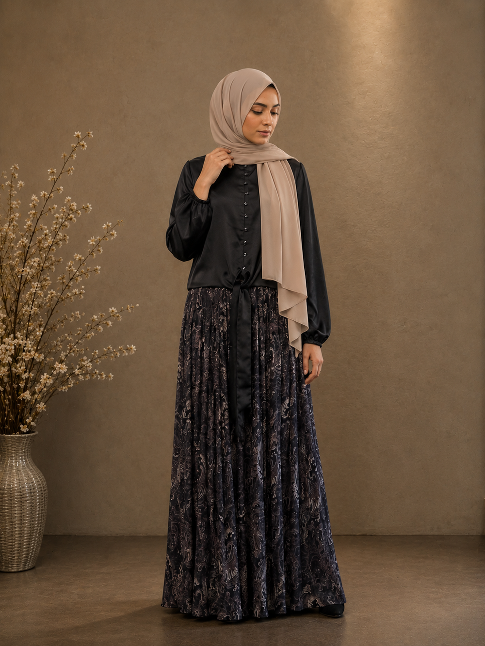 Print Skirt Set - Black Paisley
