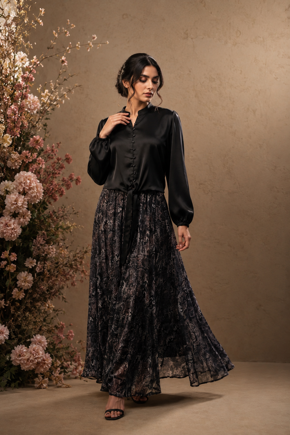 Print Skirt Set - Black Paisley