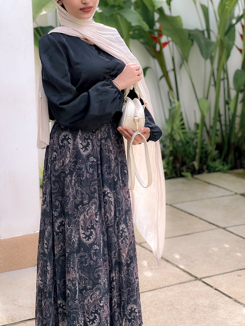 Print Skirt Set - Black Paisley