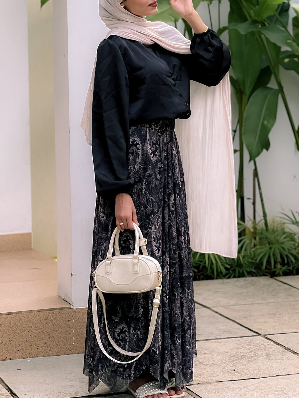Print Skirt Set - Black Paisley